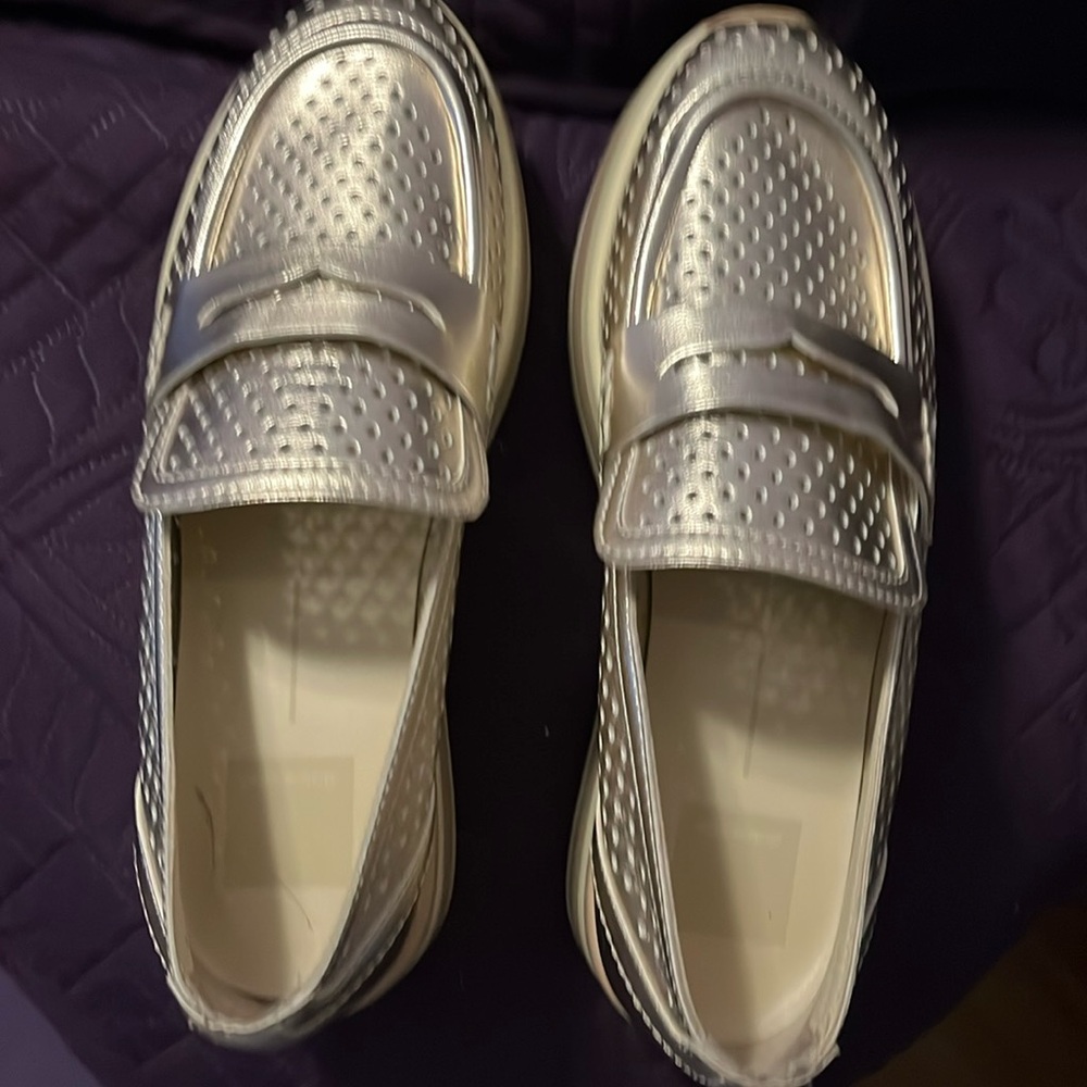 Gold metallic wedge loafer